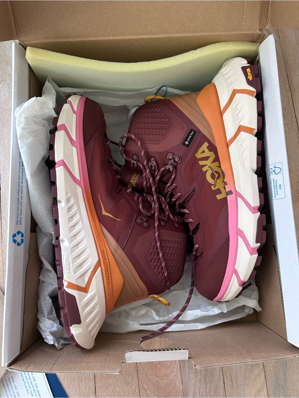 NIB HOKA Tennine Hike GTX Womens Shoes Size 8, Color: Cherry Mahogany/Strawberry - Picture 5 of 6